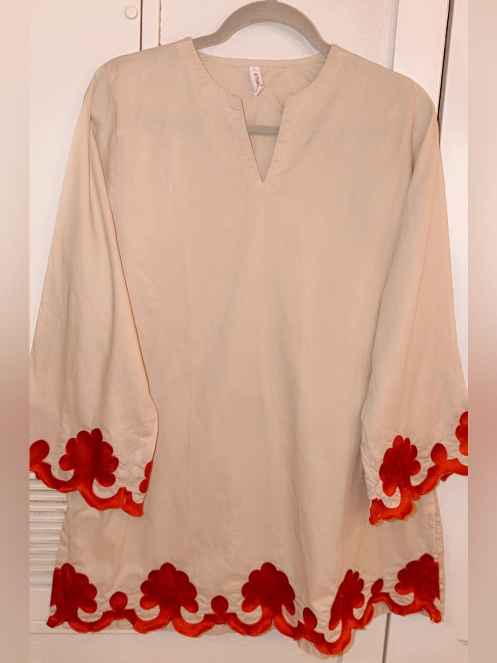 Ethnic shirt with Red Embroidery bottom of the shirt